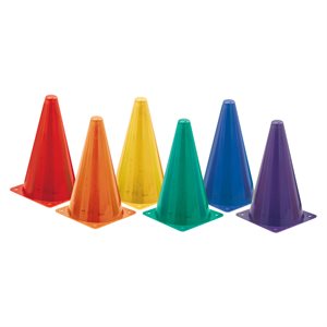 6 fluorescent plastic cones, 9"