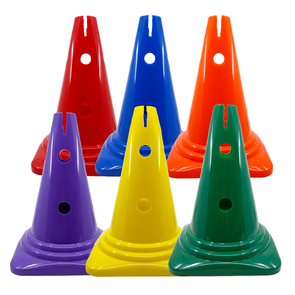 6 hard plastic cones with holed sides